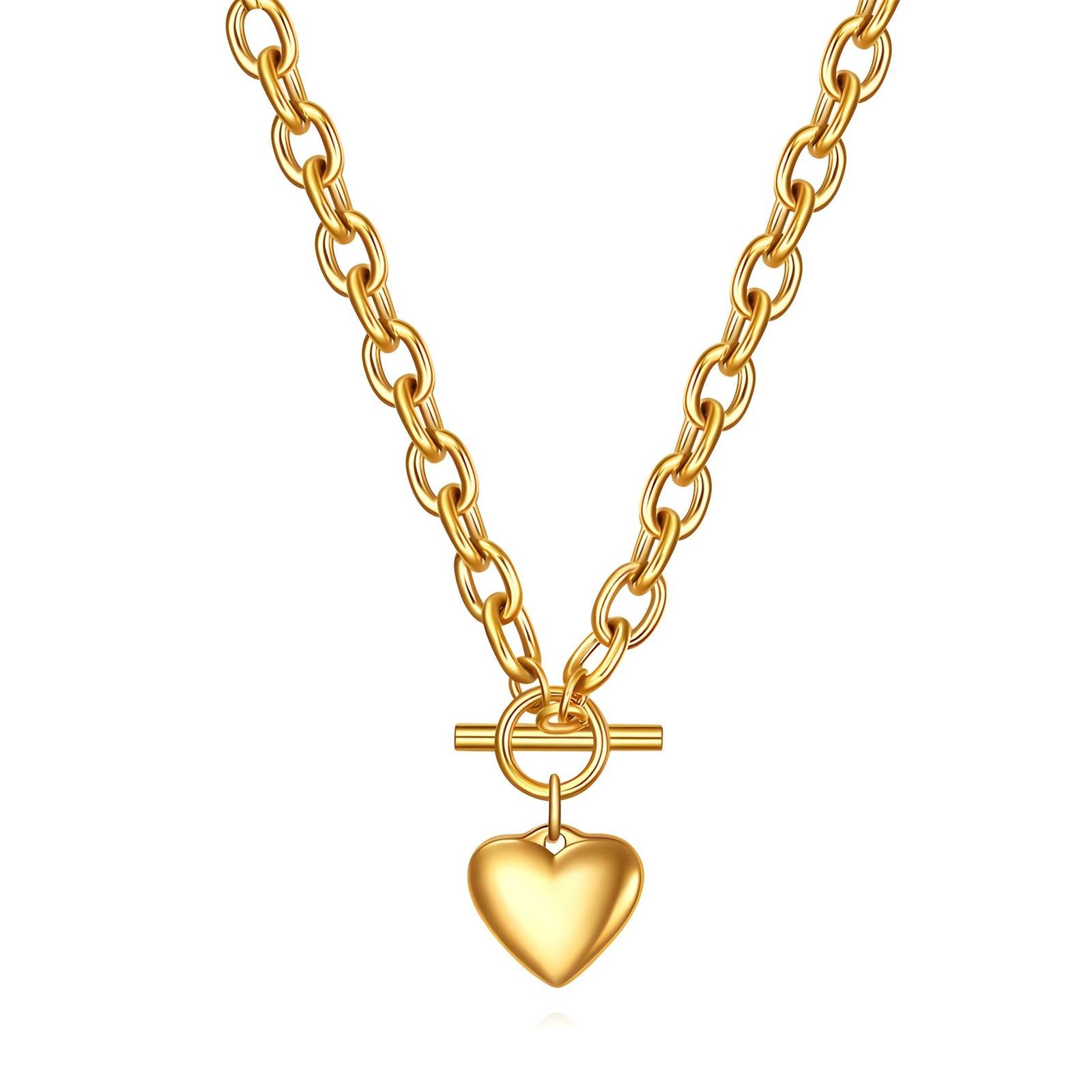 "Heart" Necklace, 18K gold plated steel