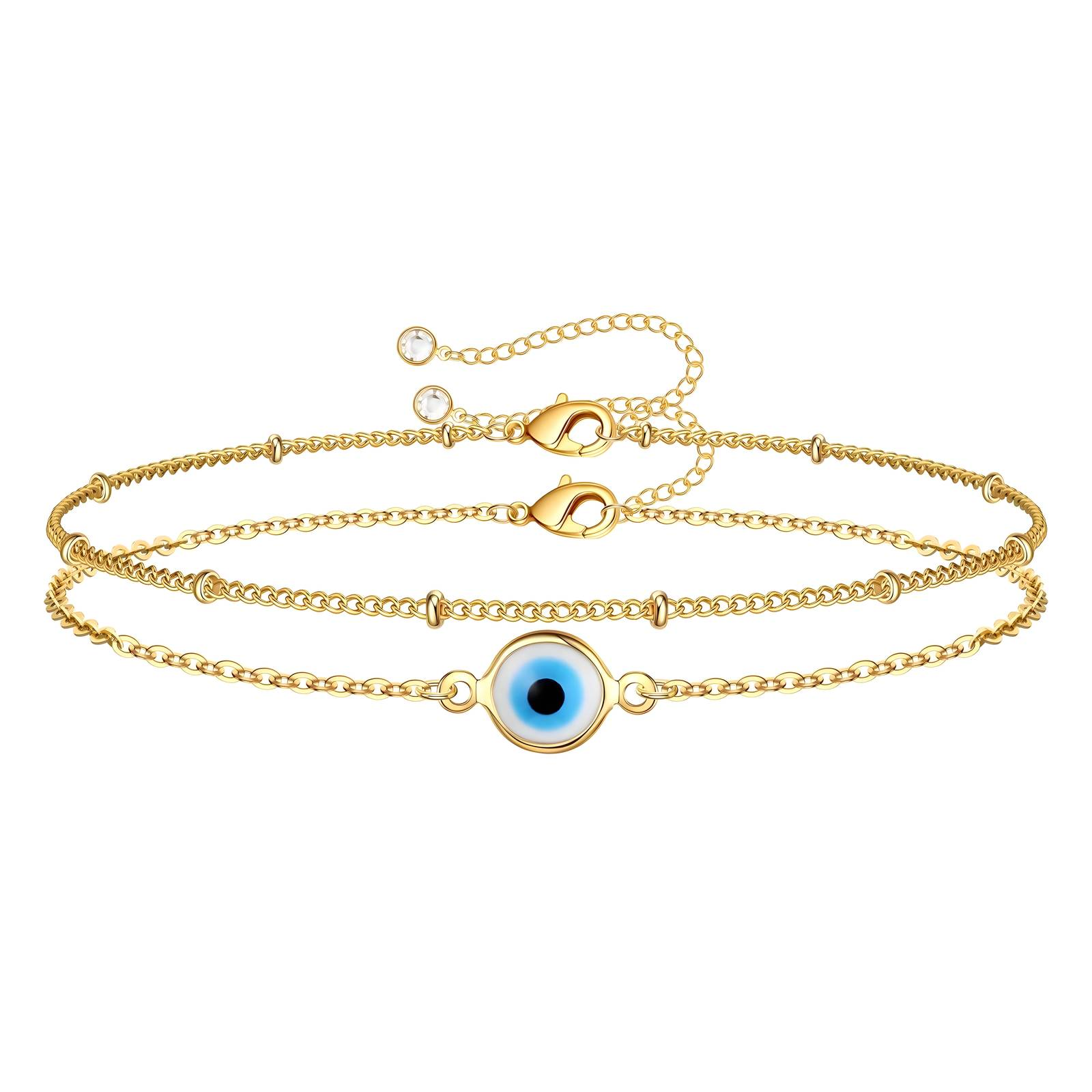 "Evil Eye" Bracelet, 18K Gold Plated Steel