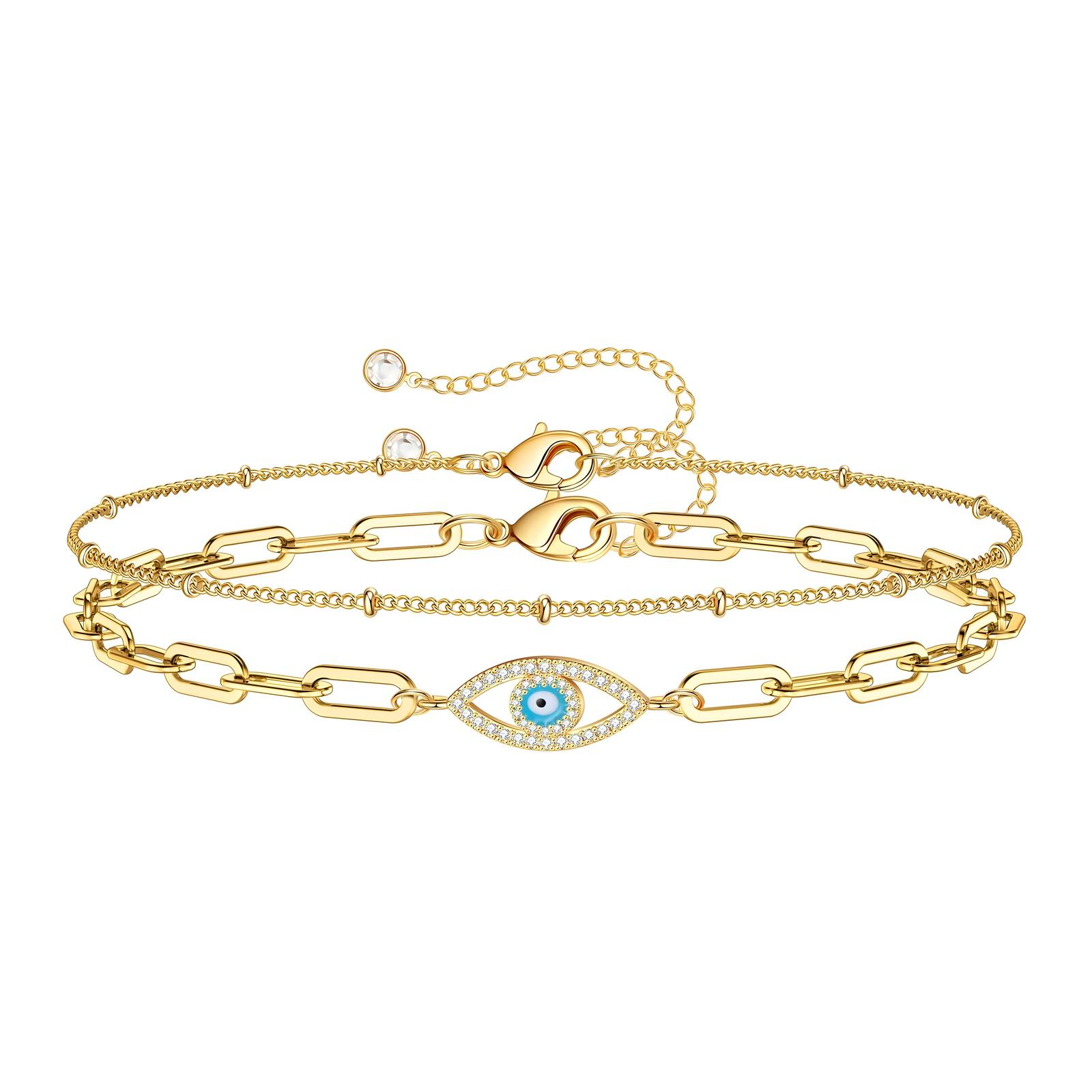 "Evil Eye" Bracelet, 18K Gold Plated Steel