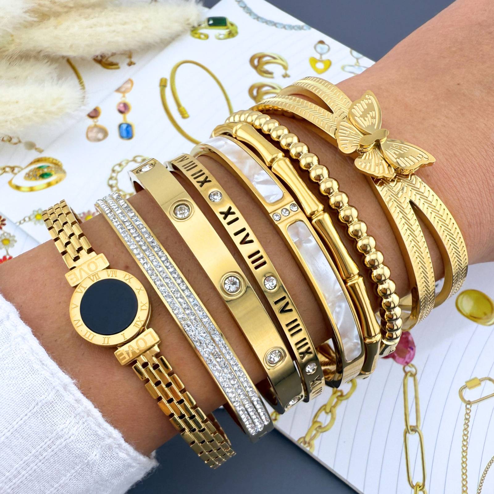 Bracelet, 18K gold plated steel