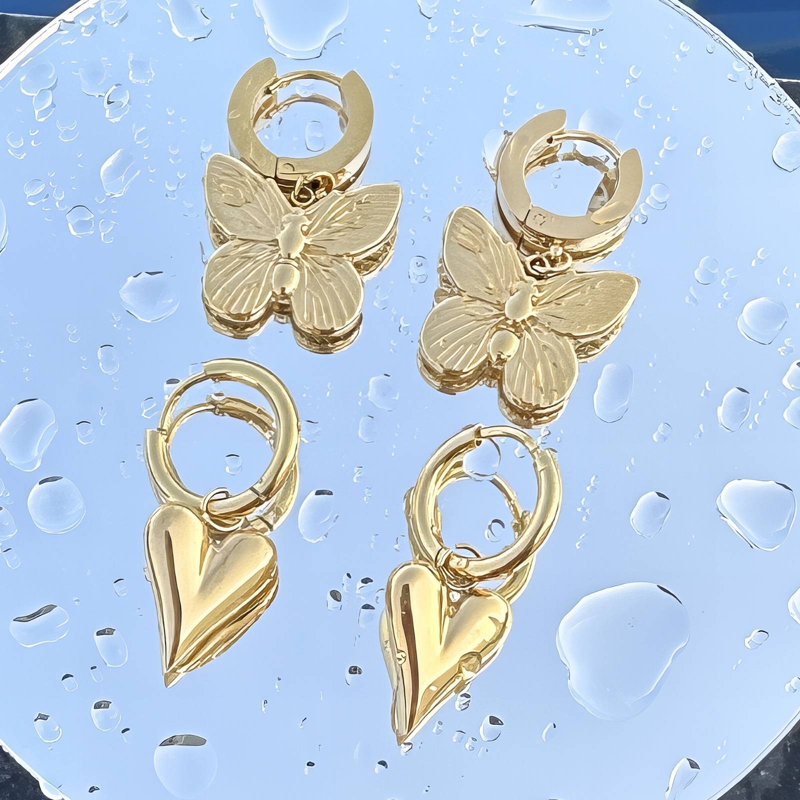 "Little Hearts" Earrings, 18K gold plated steel