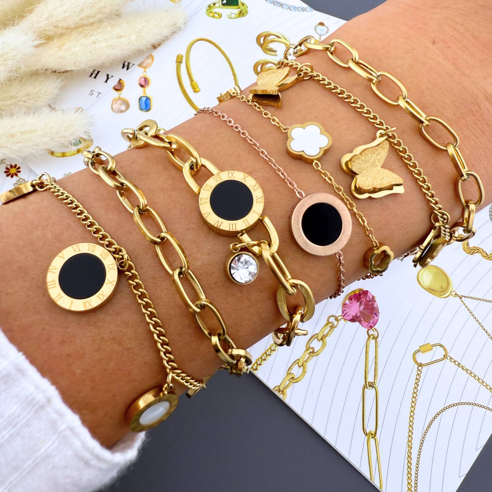 Bracelet, 18K gold plated steel