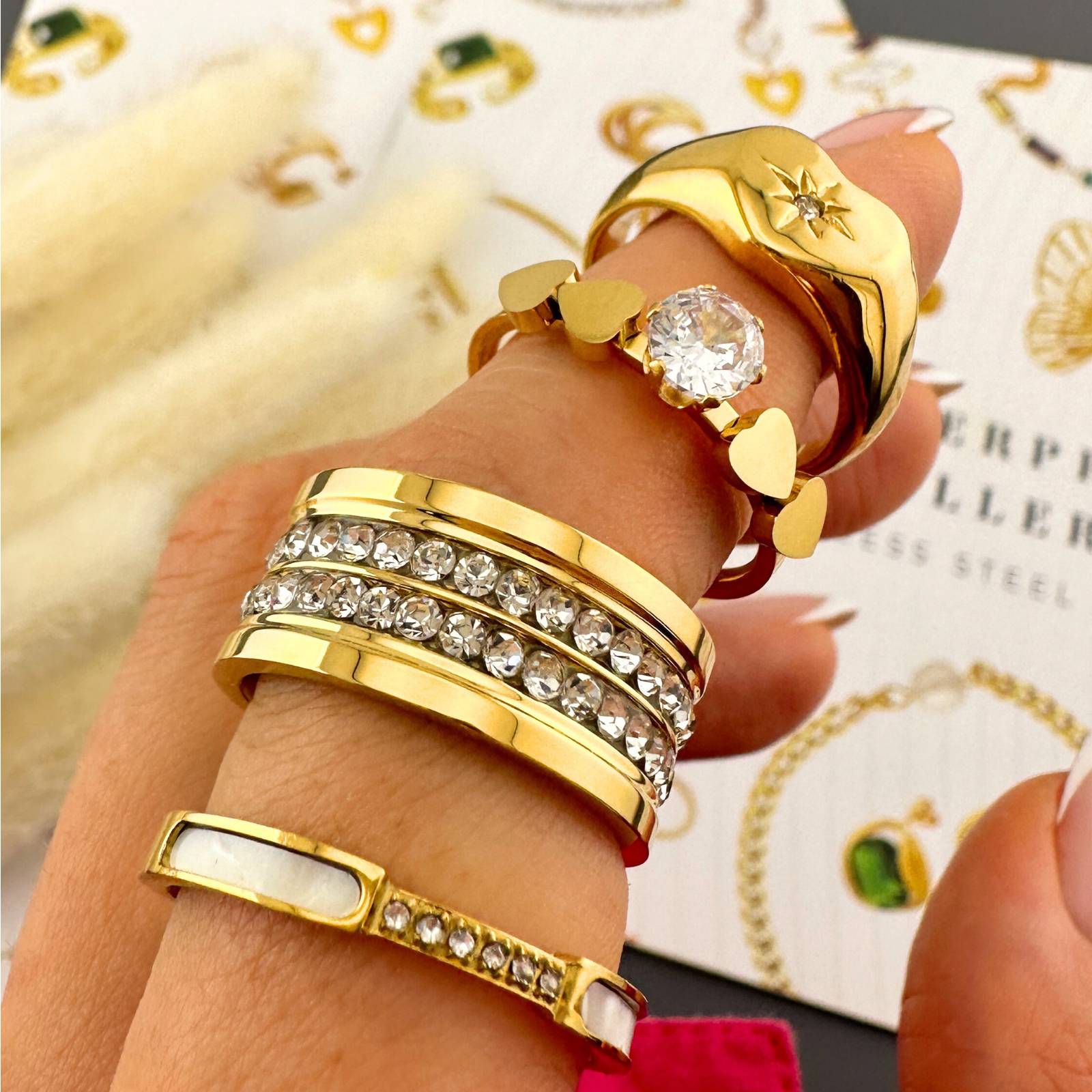 "Little Hearts" Ring, 18K Gold Plated Steel