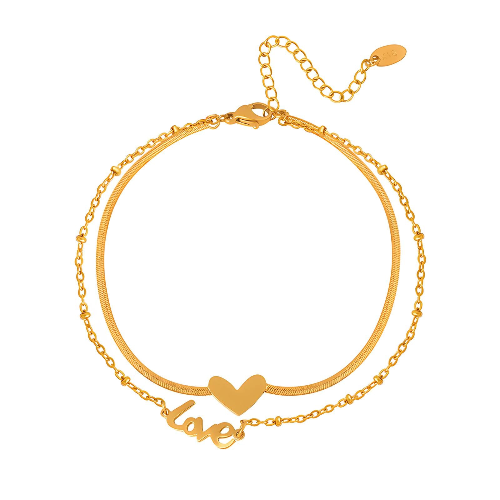 "Little Hearts" Anklet, 18K Gold Plated Steel