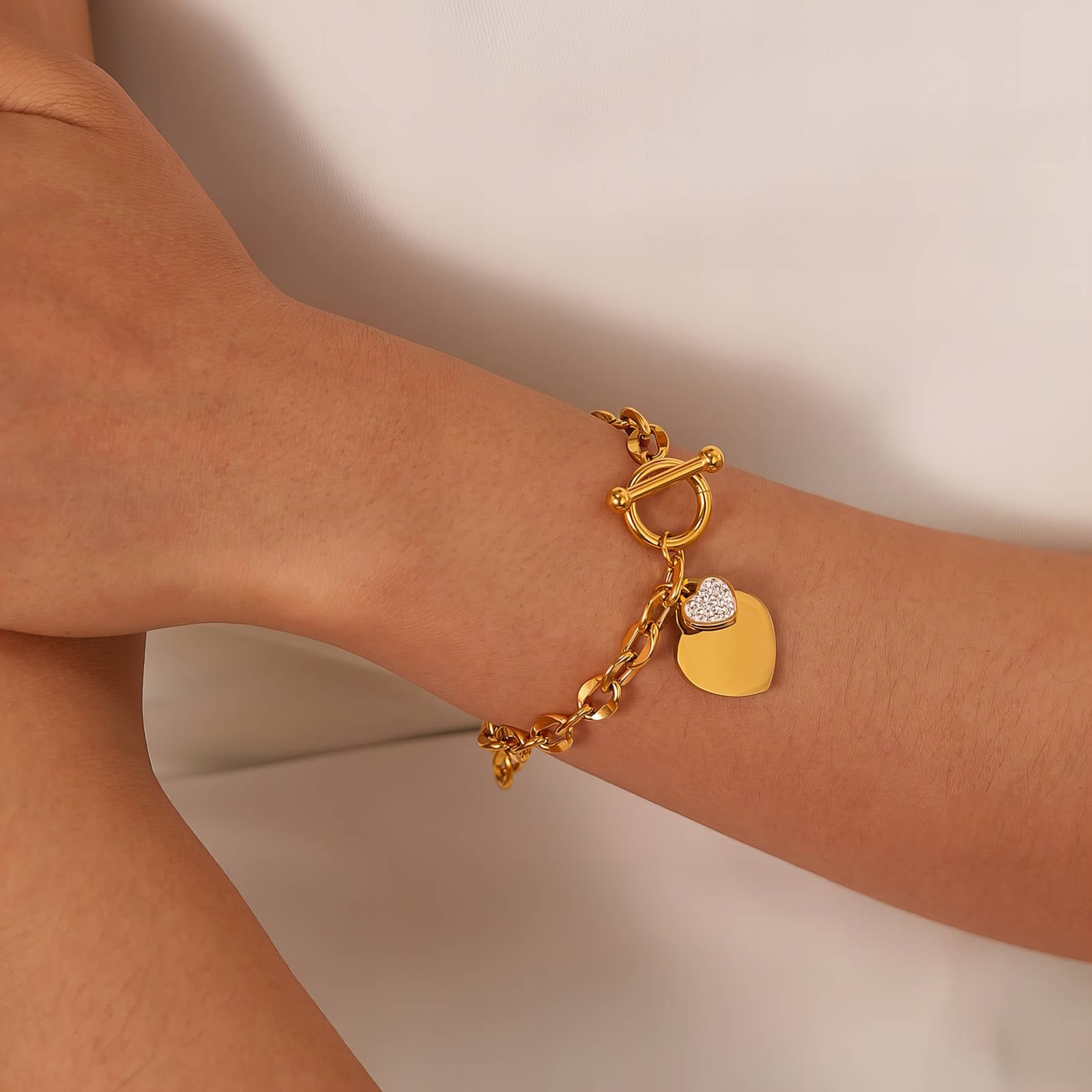 "Little Hearts" Bracelet, 18K Gold Plated Steel