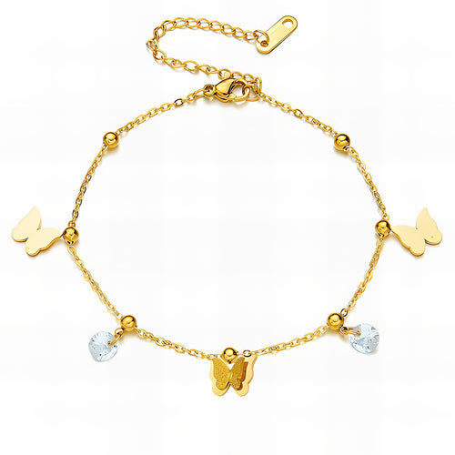 "Butterfly" Anklet, 18K Gold Plated Steel