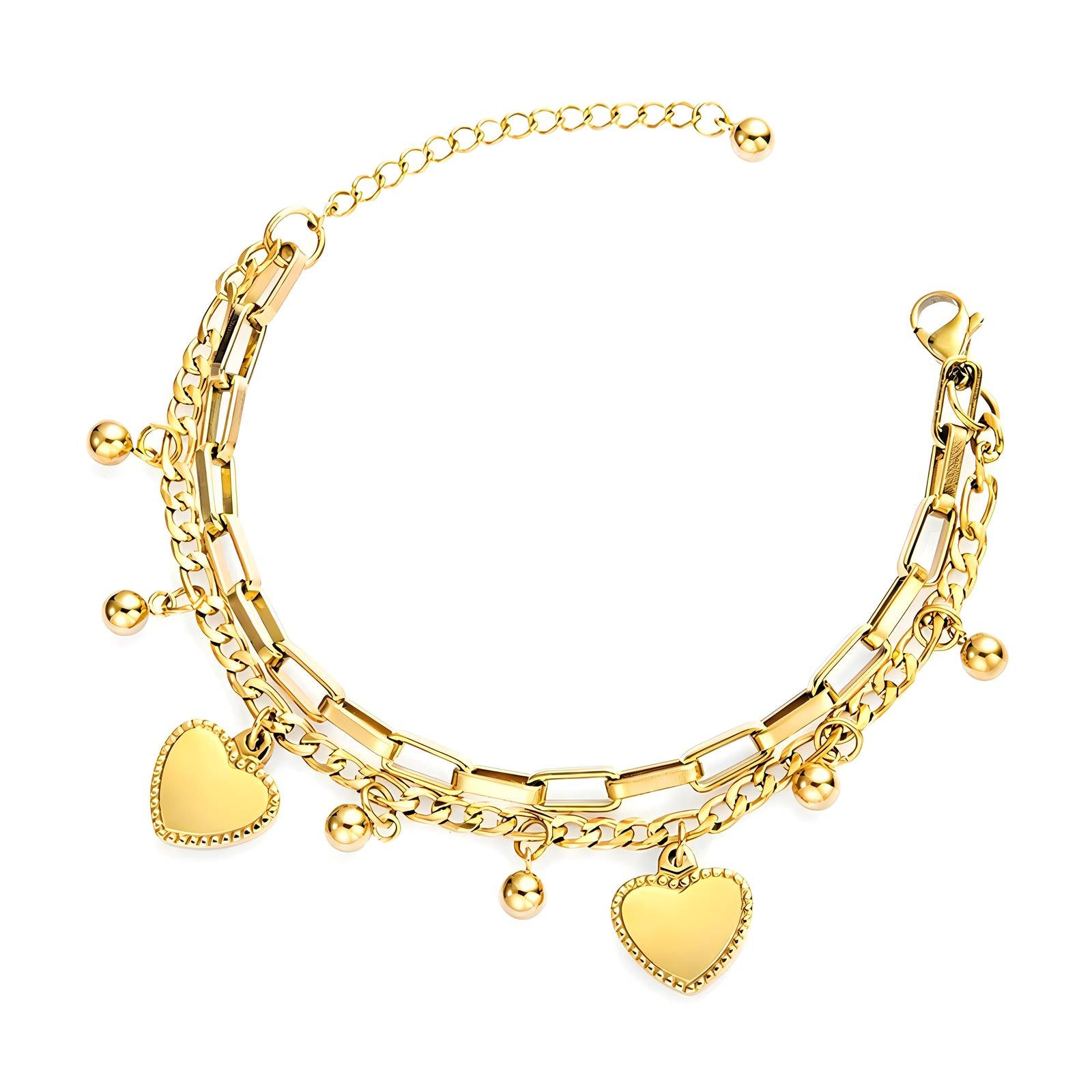 "Little Hearts" Bracelet, 18K Gold Plated Steel
