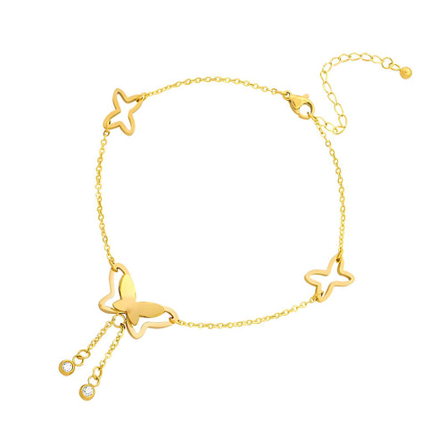 "Butterfly" Anklet, 18K Gold Plated Steel
