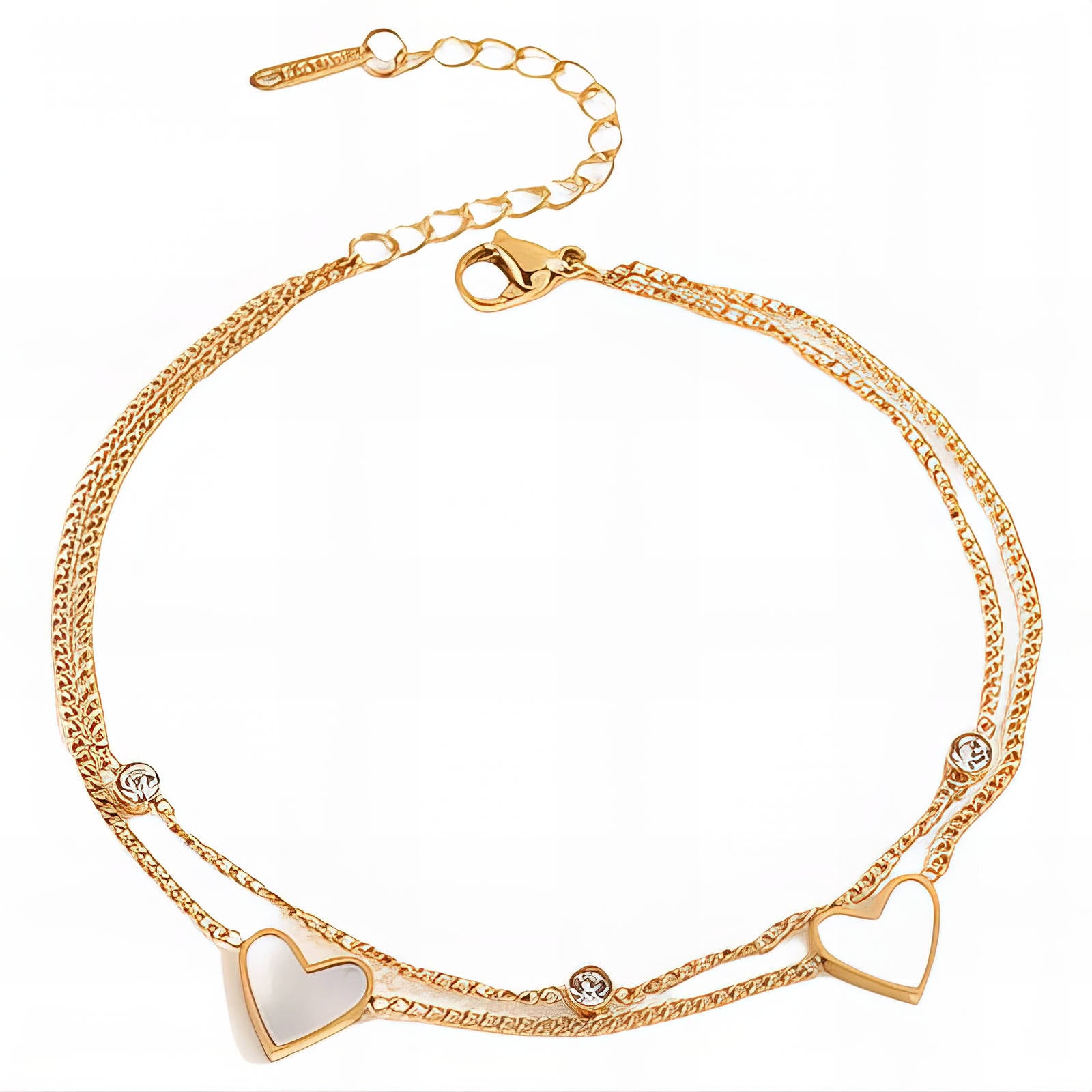 "Little Hearts" Anklet, 18K Gold Plated Steel