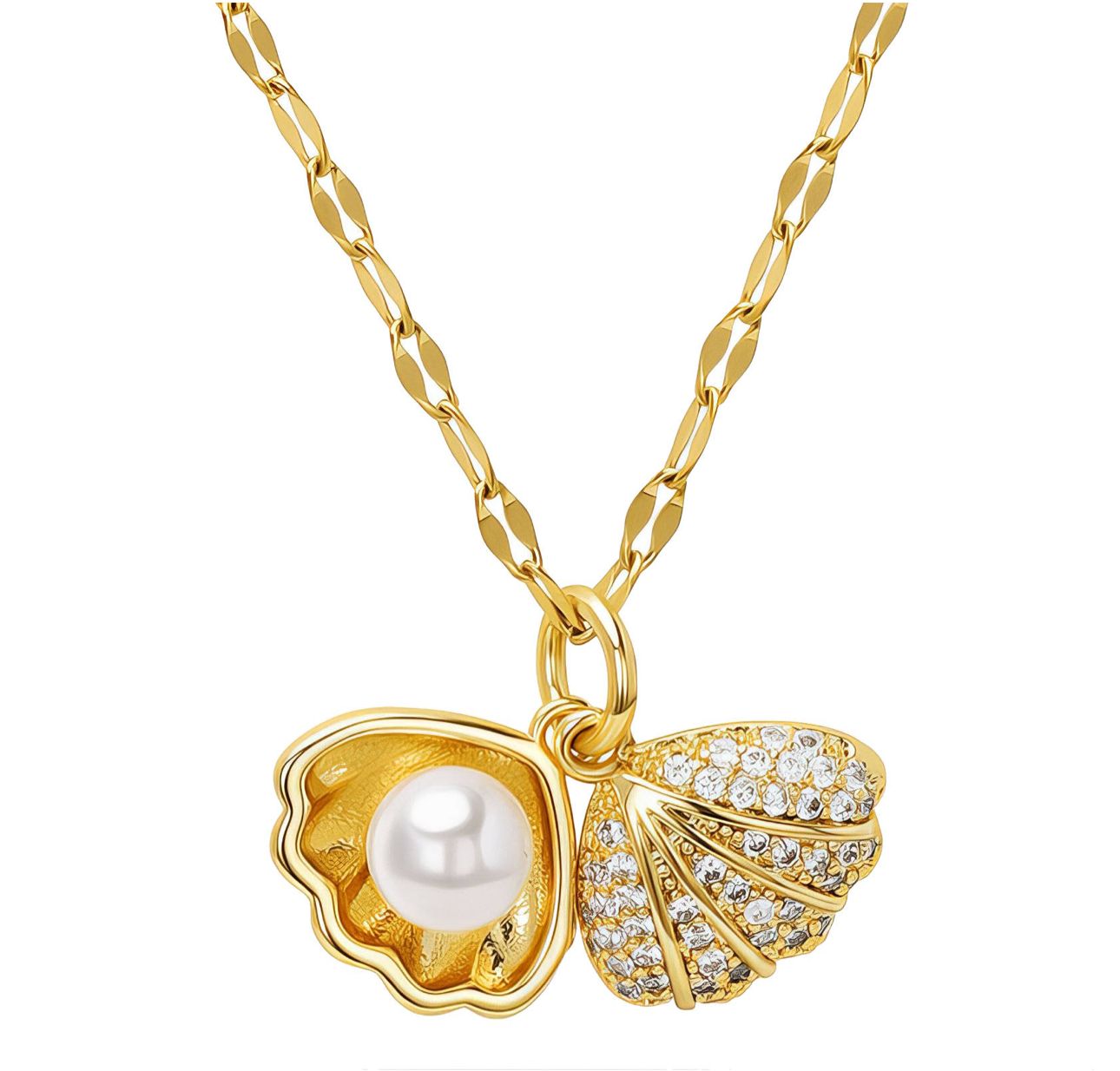 "Seashell" Necklace, 18K Gold-Plated Stainless Steel