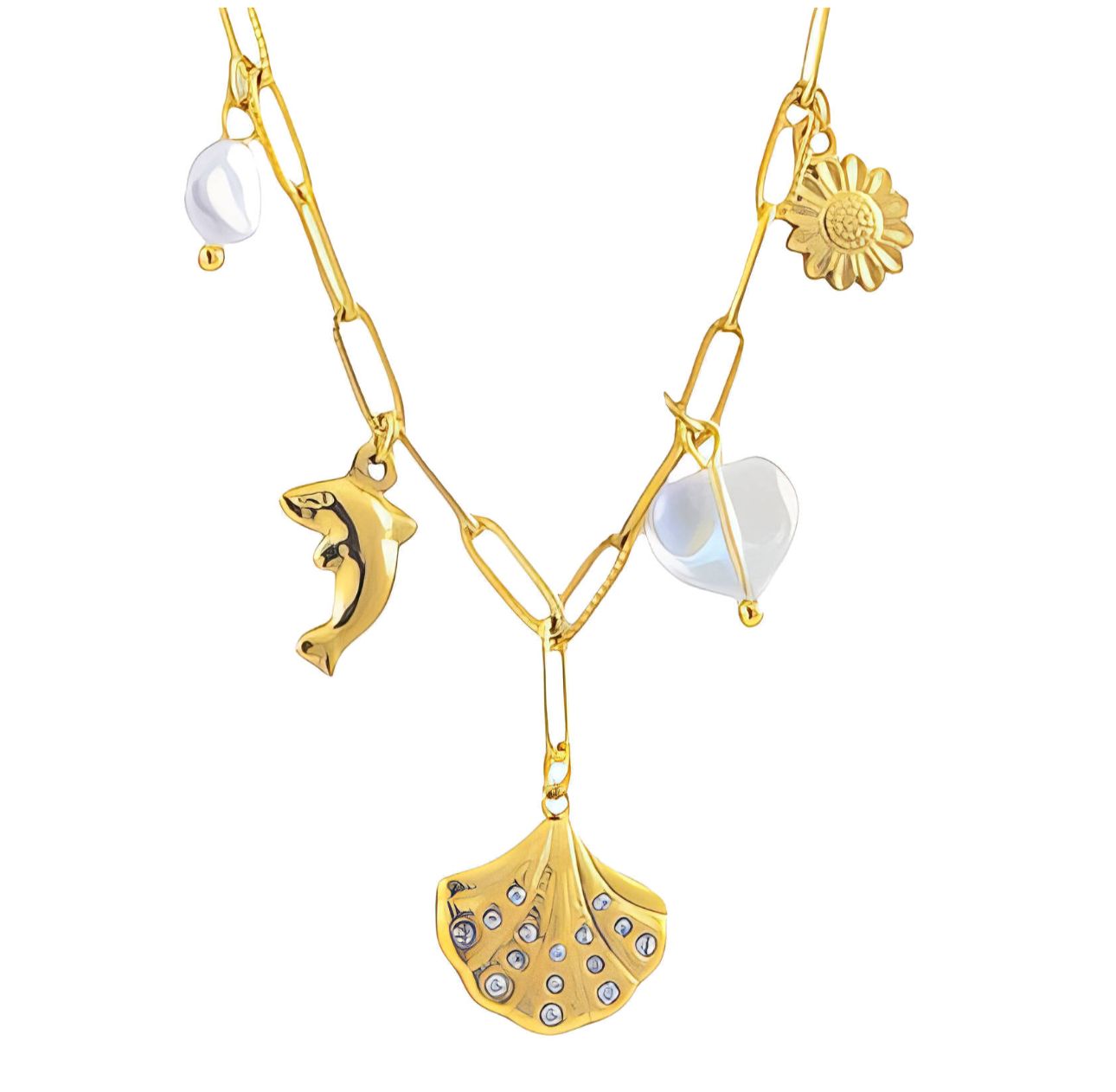 "Seashell" Necklace, 18K Gold-Plated Stainless Steel