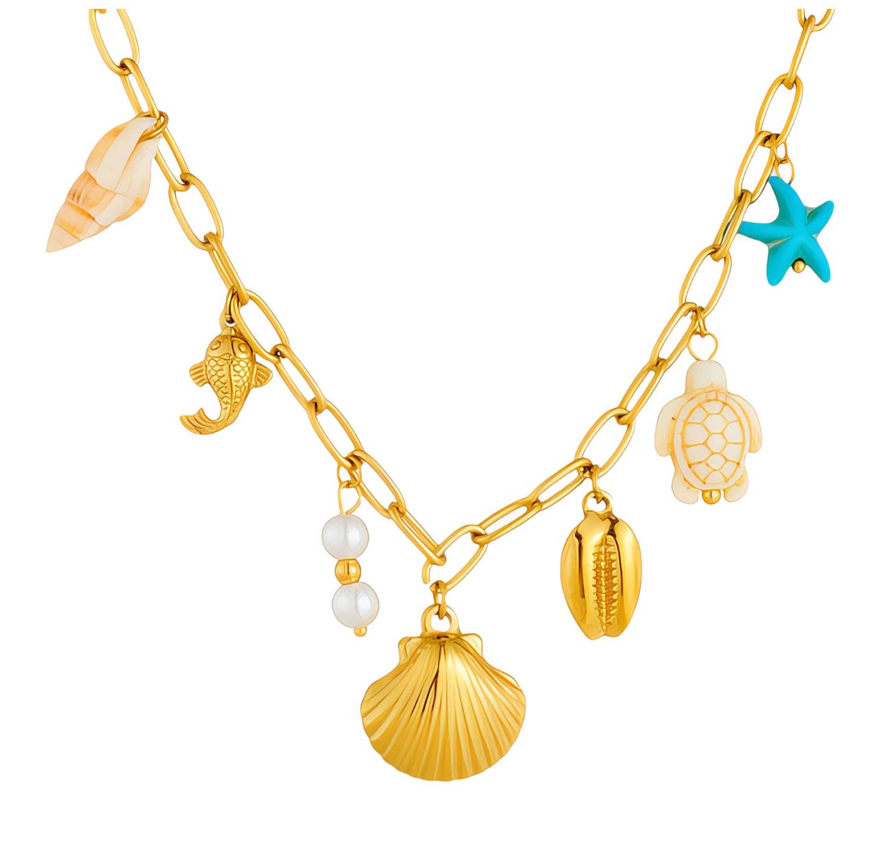 "Seashells" Necklace, 18K Gold-Plated Stainless Steel