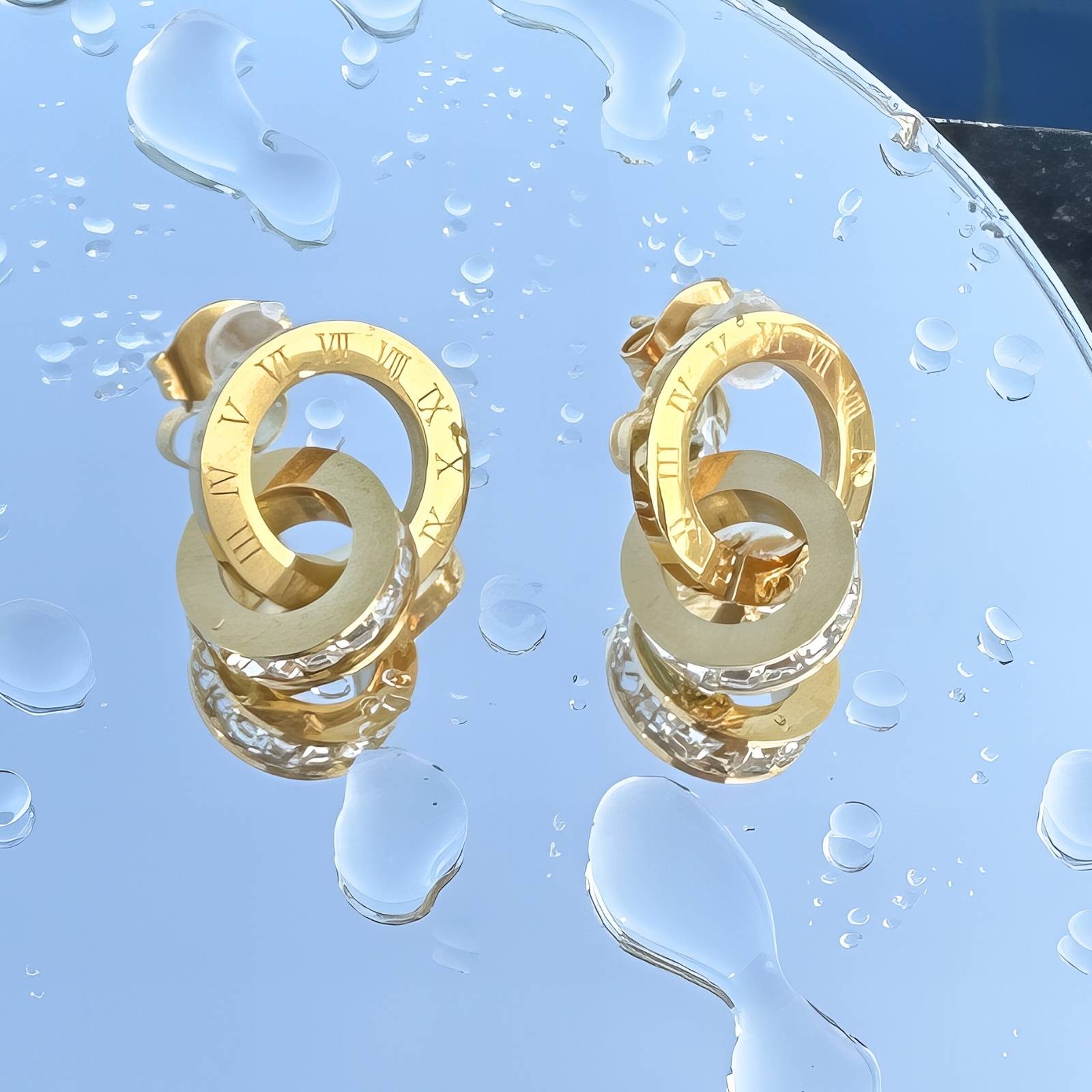 Earrings, 18K gold plated steel