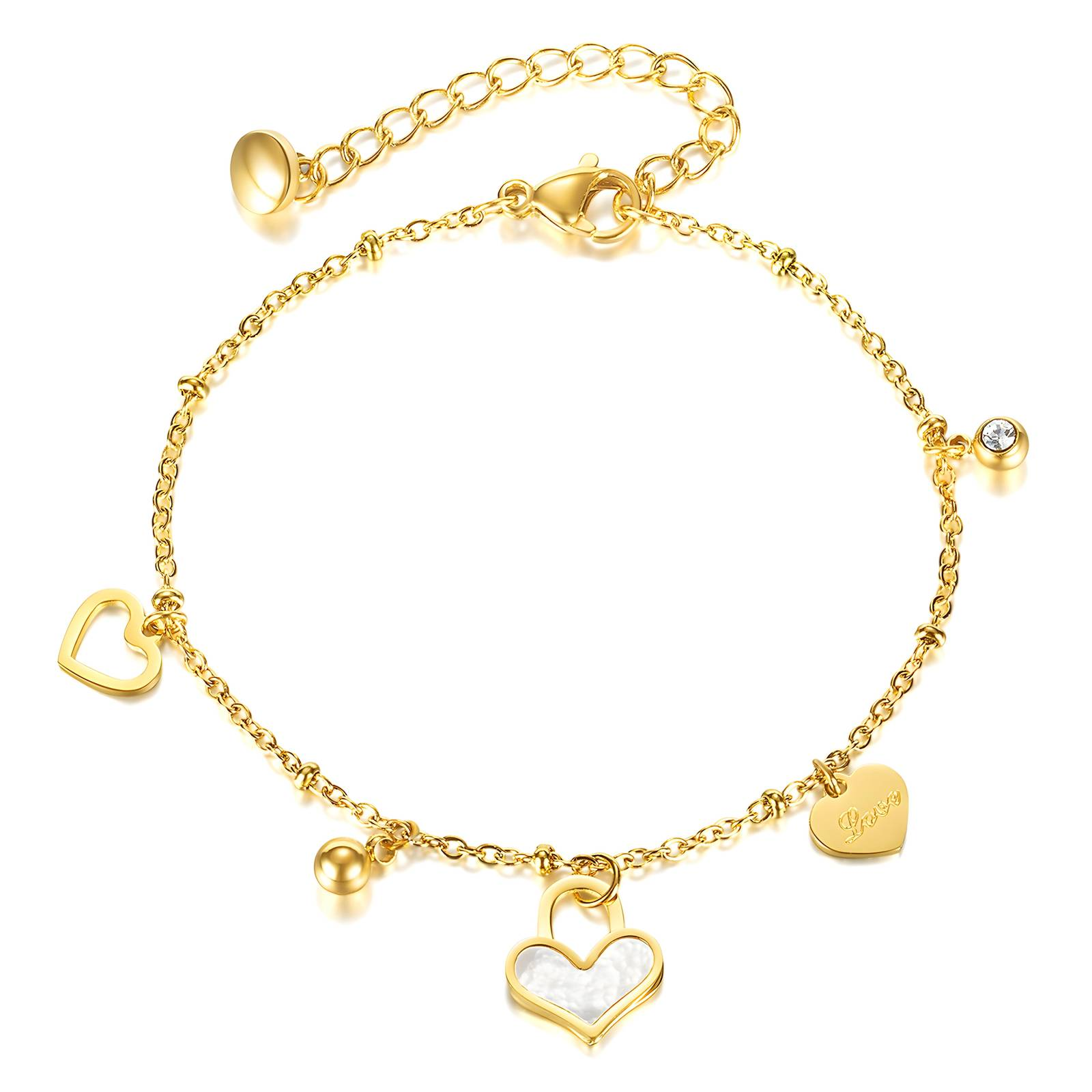 "Little Hearts" Bracelet, 18K Gold Plated Steel