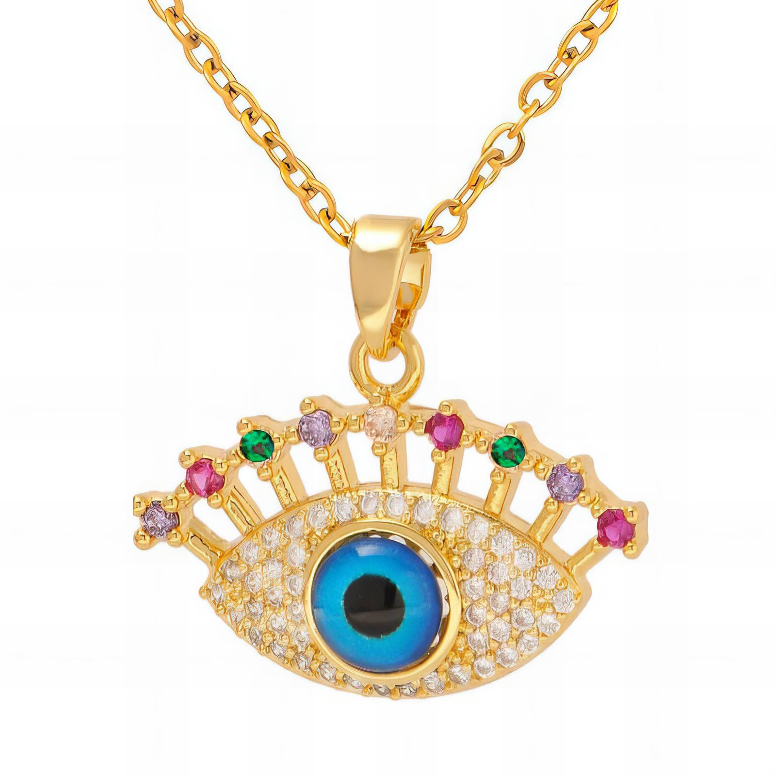 "Evil Eye" Necklace, 18K Gold Plated Steel