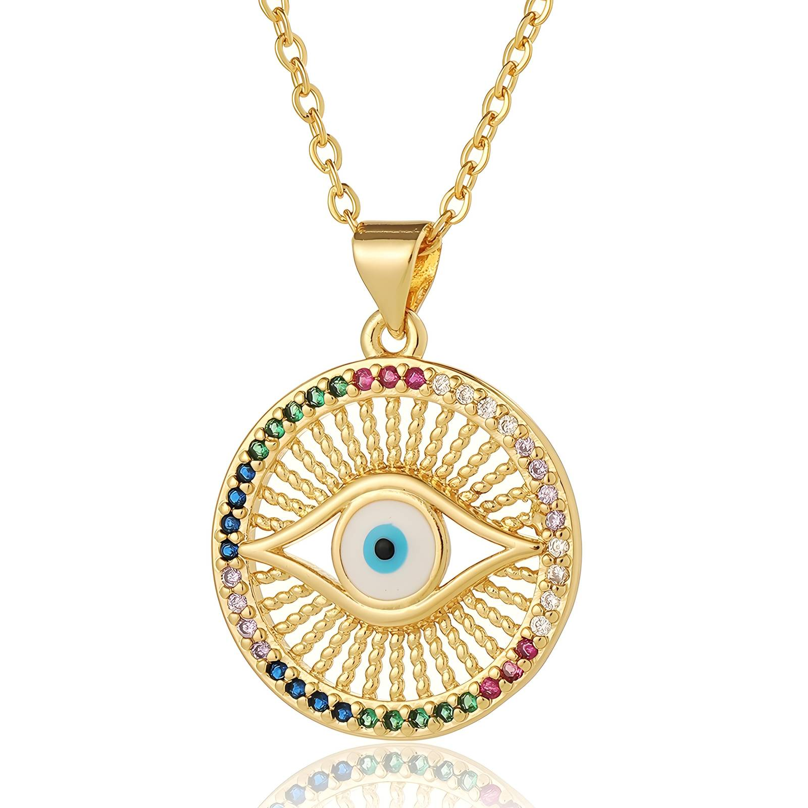 "Evil Eye" Necklace, 18K Gold Plated Steel