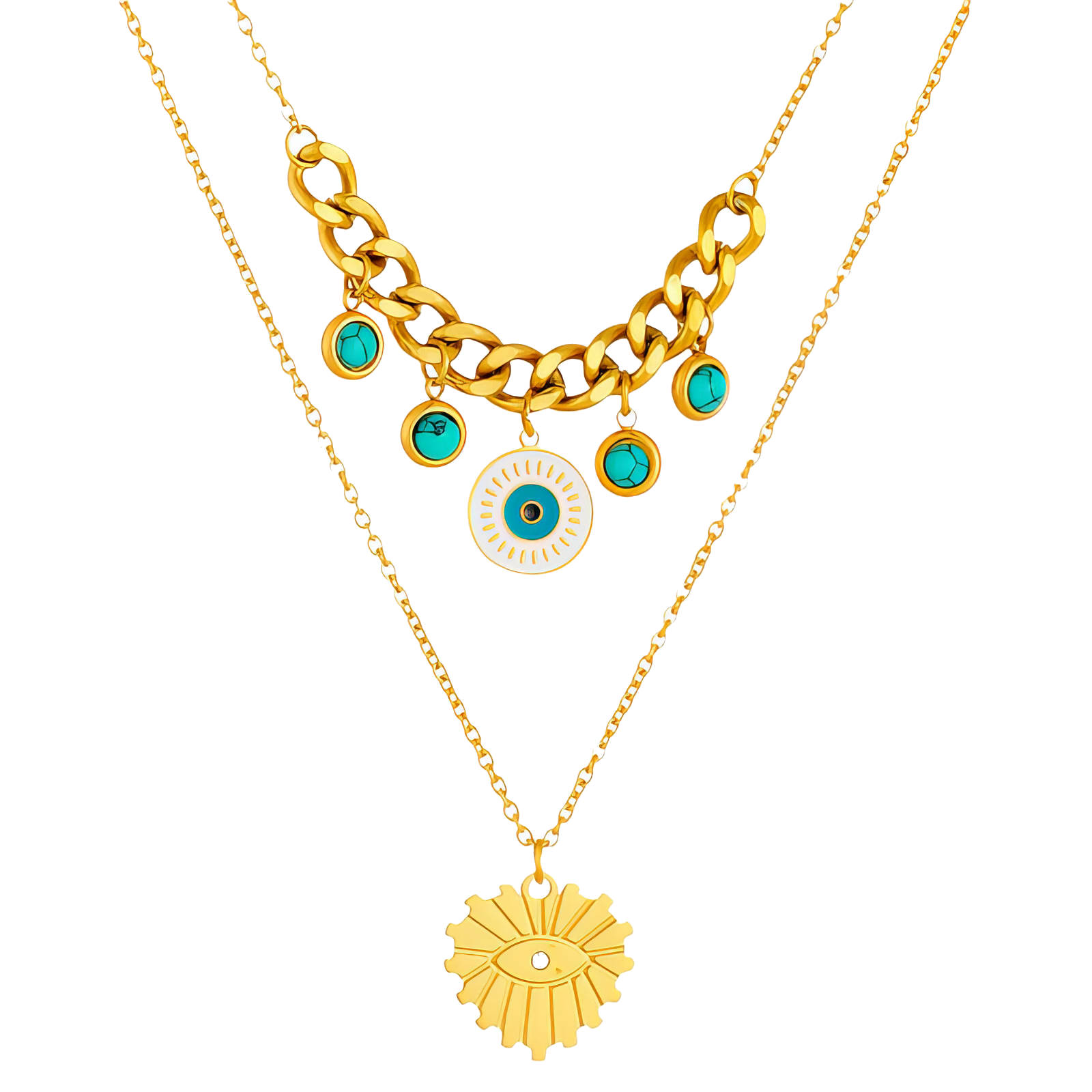 "Evil Eyes" Necklace, 18K Gold Plated Steel