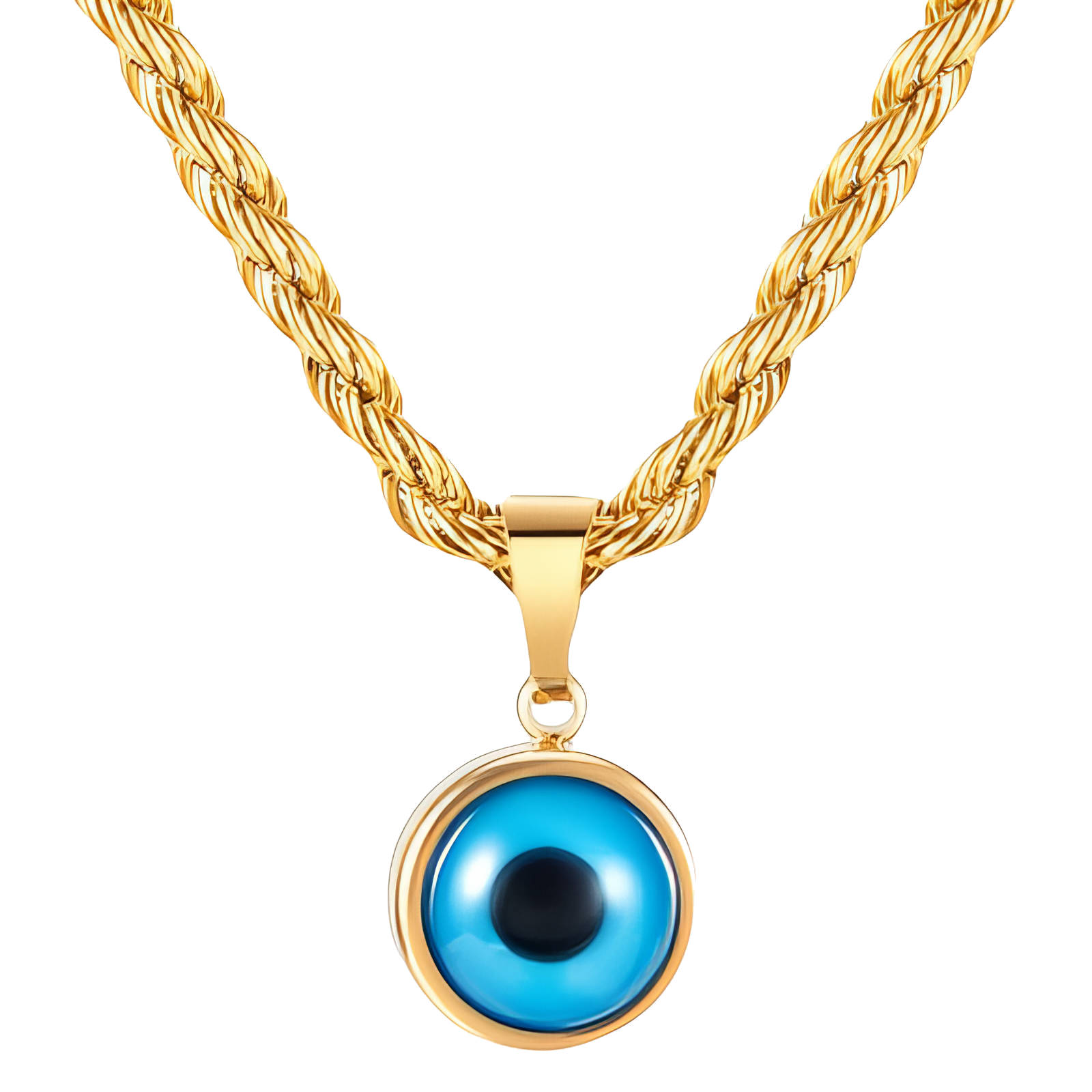 "Evil Eye" Necklace, 18K Gold Plated Steel