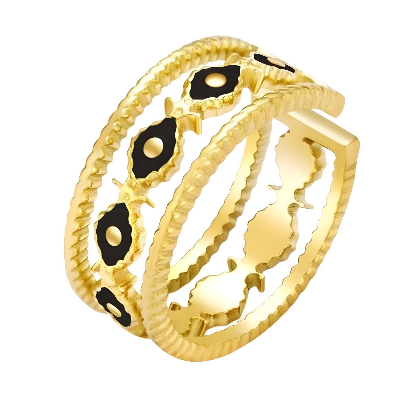 "Evil Eyes" Ring, 18K Gold Plated Steel