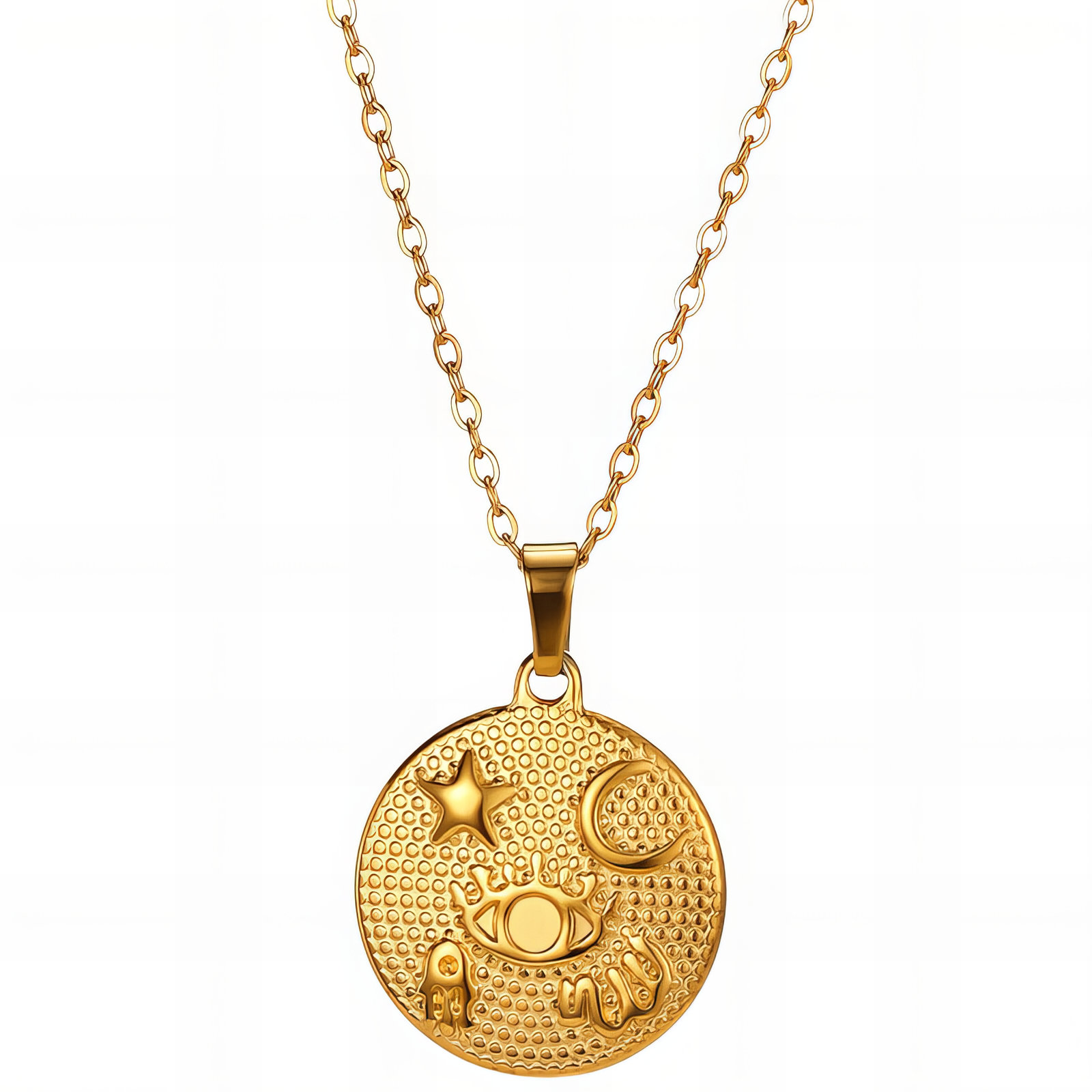 "Evil Eye" Necklace, 18K Gold Plated Steel