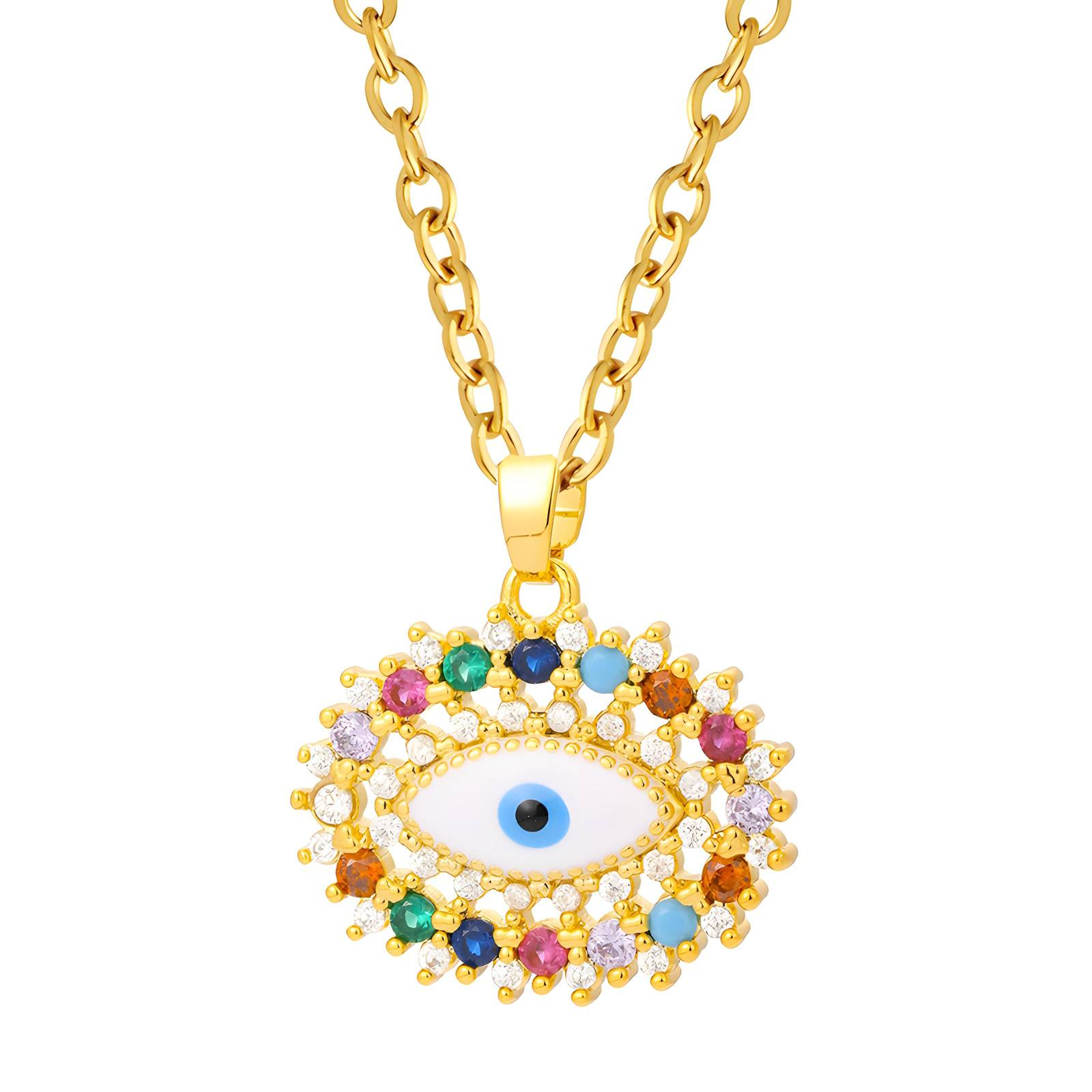 "Evil Eye" Necklace, 18K Gold Plated Steel