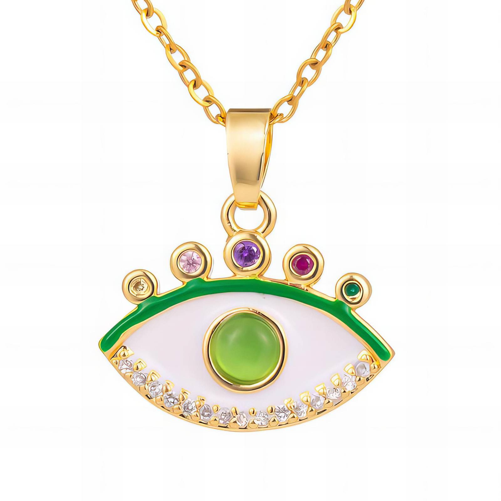 "Evil Eye" Necklace, 18K Gold Plated Steel